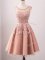 Glorious Pink Sleeveless Knee Length Lace Lace Up Quinceanera Court Dresses