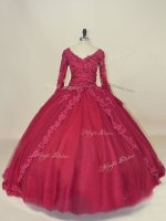 Customized Ball Gowns 15th Birthday Dress Red V-neck Tulle Long Sleeves Floor Length Lace Up(SKU PSSW1150BIZ)