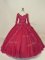 Customized Ball Gowns 15th Birthday Dress Red V-neck Tulle Long Sleeves Floor Length Lace Up