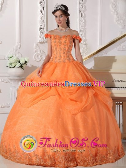 Chic Orange Stylish Quinceanera Dress With Off The Shoulder In Verona Wisconsin/WI - Click Image to Close