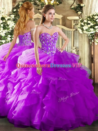 Fitting Sleeveless Embroidery and Ruffles Lace Up Ball Gown Prom Dress - Click Image to Close