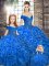 Fashionable Royal Blue Organza Lace Up Off The Shoulder Sleeveless Floor Length 15th Birthday Dress Beading and Ruffles