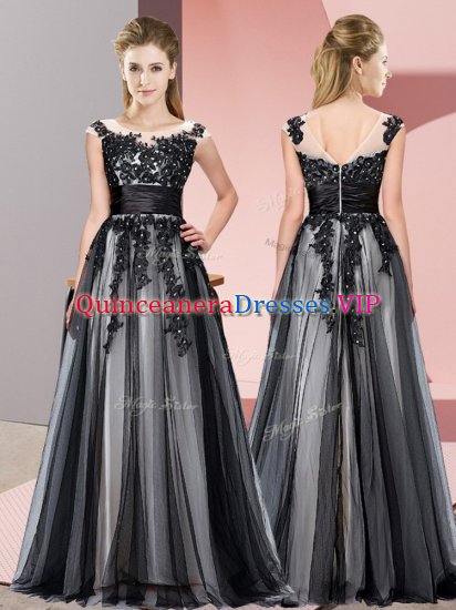 Edgy Black Scoop Zipper Beading and Lace Vestidos de Damas Sleeveless - Click Image to Close
