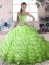 Chic Organza Sweetheart Sleeveless Brush Train Lace Up Ruffled Layers Quinceanera Dress in Yellow Green