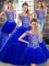 New Style Royal Blue Tulle Lace Up Sweet 16 Dress Sleeveless Floor Length Beading
