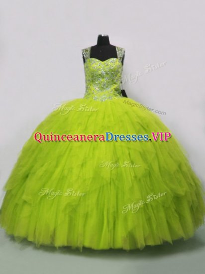 Sleeveless Beading and Ruffles Lace Up Quince Ball Gowns - Click Image to Close