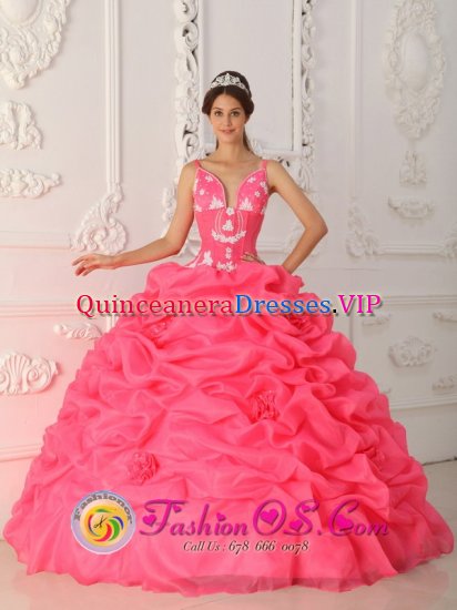 Ruston Louisiana/LA Sexy Watermelon Quinceanera Dress With Appliques Decorate Straps And Bodice - Click Image to Close