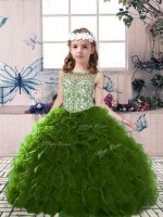 Sleeveless Floor Length Beading and Ruffles Lace Up Pageant Gowns For Girls with Olive Green(SKU PAG1215-2BIZ)