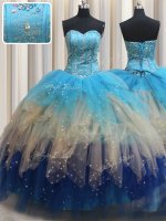 Graceful Floor Length Lace Up 15th Birthday Dress Multi-color for Military Ball and Sweet 16 and Quinceanera with Beading and Ruffles