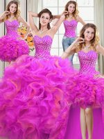 Dazzling Four Piece Multi-color Sweetheart Neckline Beading and Ruffles Quinceanera Gowns Sleeveless Lace Up