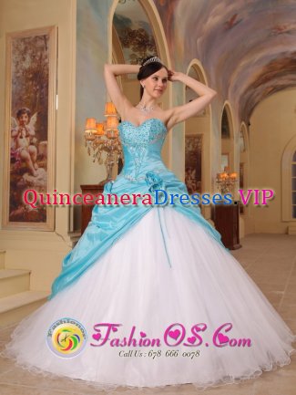 Sexy Sweetheart Princess Aqua Blue and White Quinceanera Dress For Sweet 16 In Stoughton Wisconsin/WI