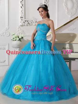 Port Saint Joe Florida/FL Sweetheart Beaded Decorate Tulle Romantic Teal Quinceanera Dress