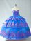 Blue Sweetheart Neckline Embroidery Quince Ball Gowns Sleeveless Lace Up