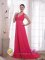 Palm Coast FL V-neck Quinceanera Dama Dress Coral Red Empire Brush /Sweep Beading Chiffon Zipple up Bodice