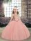 Popular Peach Ball Gowns Tulle Scoop Sleeveless Beading Floor Length Lace Up Little Girl Pageant Dress