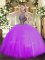 Classical Lilac Ball Gowns Beading Quinceanera Gown Lace Up Tulle Sleeveless Floor Length