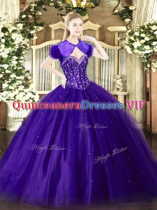 Elegant Floor Length Purple Quince Ball Gowns Sweetheart Sleeveless Lace Up