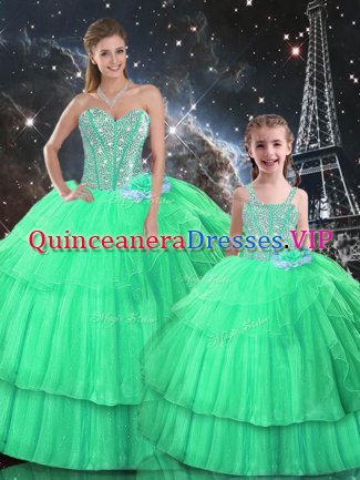 Glorious Apple Green Lace Up Sweetheart Ruffled Layers Sweet 16 Dresses Organza Sleeveless