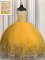 Tulle Straps Sleeveless Lace Up Beading and Appliques Sweet 16 Dresses in Gold