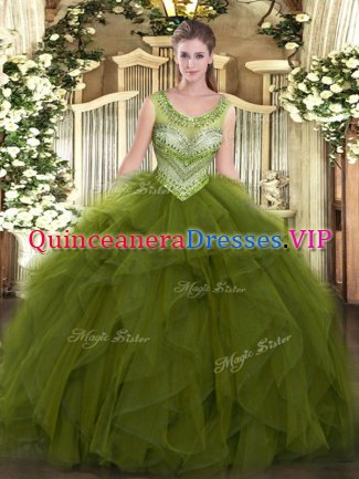 Sumptuous Floor Length Ball Gowns Sleeveless Olive Green Ball Gown Prom Dress Lace Up