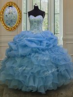 Modest Pick Ups Ball Gowns Quinceanera Dress Blue Sweetheart Organza Sleeveless Floor Length Lace Up