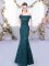 Shining Floor Length Lace Up Quinceanera Court of Honor Dress Peacock Green for Prom and Party and Wedding Party with Lace
