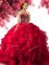 Fashion Ball Gowns Quinceanera Dresses Red Sweetheart Organza Sleeveless Floor Length Lace Up