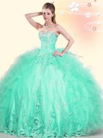 Hot Selling Sweetheart Sleeveless Quince Ball Gowns Floor Length Beading and Appliques and Ruffles Apple Green Tulle(SKU SJQDDT822002-3BIZ)