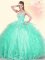 Hot Selling Sweetheart Sleeveless Quince Ball Gowns Floor Length Beading and Appliques and Ruffles Apple Green Tulle