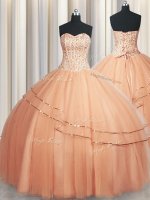 Delicate Visible Boning Really Puffy Sleeveless Lace Up Floor Length Beading and Ruching Sweet 16 Dress