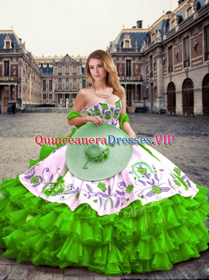 New Style Organza Sweetheart Sleeveless Lace Up Embroidery and Ruffled Layers Sweet 16 Dresses in Green - Click Image to Close