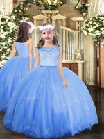 Blue Zipper Little Girls Pageant Dress Lace Sleeveless Floor Length(SKU PAG1165BIZ)