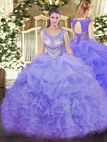 Comfortable Organza Scoop Sleeveless Lace Up Beading and Ruffles and Pick Ups Ball Gown Prom Dress in Lavender(SKU SJQDDT1120002BIZ)
