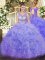Comfortable Organza Scoop Sleeveless Lace Up Beading and Ruffles and Pick Ups Ball Gown Prom Dress in Lavender