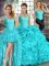 Dynamic Aqua Blue Sleeveless Floor Length Beading and Ruffles Lace Up 15 Quinceanera Dress
