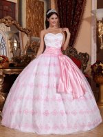 Embroidery Decorate Bodice Pretty Light Pink Stylish Quinceanera Dress For In Emmetsburg Iowa/IA Spaghetti Straps Organza Ball Gown