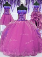 Four Piece Sweetheart Sleeveless Organza Quinceanera Gown Appliques and Embroidery Lace Up