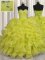 Extravagant Sweetheart Sleeveless Quinceanera Dress Floor Length Beading and Ruffles Yellow Green Organza