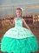 Simple Turquoise Ball Gowns Organza Halter Top Sleeveless Beading and Embroidery and Ruffles Floor Length Lace Up Pageant Dress for Girls
