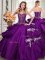 Purple Taffeta Lace Up Vestidos de Quinceanera Sleeveless Floor Length Beading and Appliques and Pick Ups