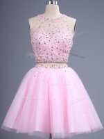 Rose Pink Scoop Neckline Beading Court Dresses for Sweet 16 Sleeveless Lace Up(SKU SWBD140-1BIZ)