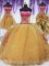 Spectacular Four Piece Strapless Sleeveless Quinceanera Dresses With Brush Train Beading and Lace and Ruffles Hot Pink and Gold Organza and Taffeta
