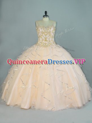 Clearance Sleeveless Beading and Ruffles Lace Up Quinceanera Dress