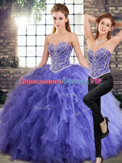 Graceful Lavender Two Pieces Beading and Ruffles Sweet 16 Dress Lace Up Tulle Sleeveless Floor Length - Click Image to Close
