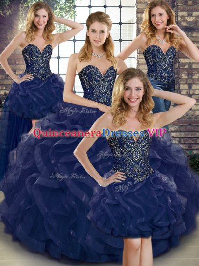 Customized Sleeveless Lace Up Floor Length Beading and Ruffles Quinceanera Gown - Click Image to Close