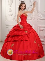 Oxford Mississippi/MS Princess Strapless Appliques and Pick-ups For Wonderful Red Quinceanera Dress Sweetheart Taffeta