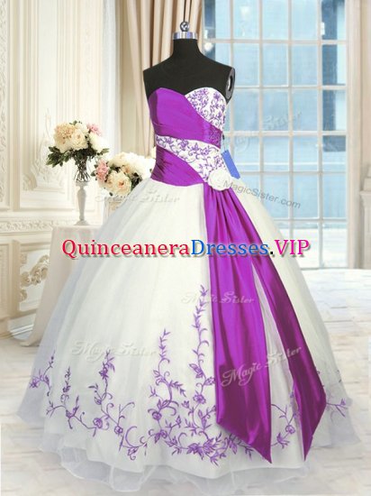 Sleeveless Lace Up Floor Length Embroidery and Sashes ribbons Sweet 16 Dresses - Click Image to Close