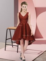 Rust Red Zipper V-neck Lace Quinceanera Court of Honor Dress Lace Sleeveless(SKU BMT0362-14BIZ)