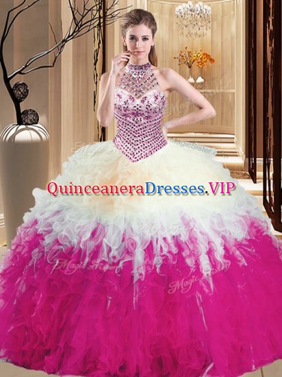 Halter Top Sleeveless Lace Up Quinceanera Dress Multi-color Tulle - Click Image to Close