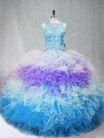 Attractive Multi-color Zipper Quinceanera Gowns Beading and Ruffles Sleeveless